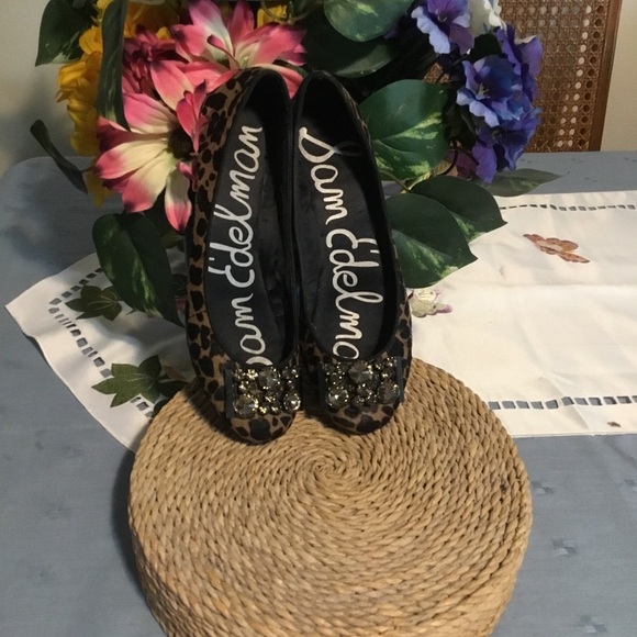 🌹HOST PICK-SAM EDELMAN TOE BEJEWELED LEOPARD PRINT BALLET FLATS/SZ 7.5 - Picture 1 of 9